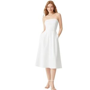 OGL Strapless Midi Tube Dress Women Size M White Fit and Flare Pockets New